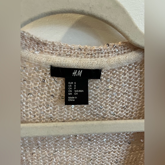 H&M tan oversized button up knitted sweater with sequins, size small - Picture 2 of 5